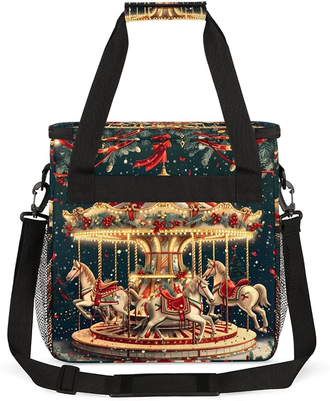 Christmas Carousel Horse Coffee Maker Carring Bag, Large Insulated Storage - Image 5