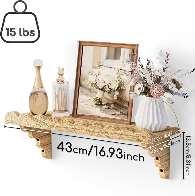 QsQueen Scalloped Wood Wall Shelf – 17 Inch Floating Shelf - Image 3