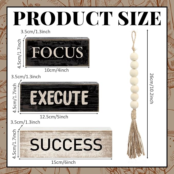 Yuntau 4 Pcs Motivational Desk Decor Wooden Office Decor Inspirational Tiered - Image 3