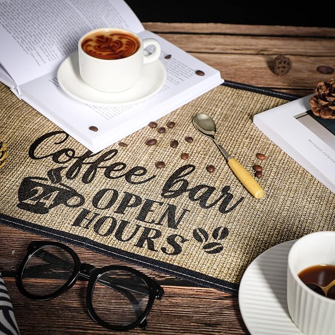 2 Pieces Coffee Bar Mat, 20 x 14 Inch Burlap Placemat - Image 6