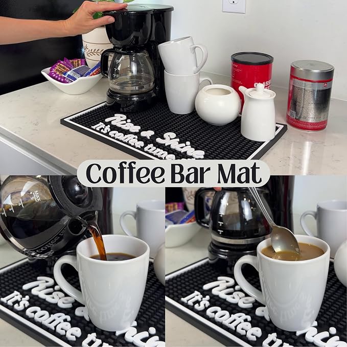 Rise and Shine It's Coffee Time Sign Silicone Bar Mat 18x12 in, Morning Person - Image 4