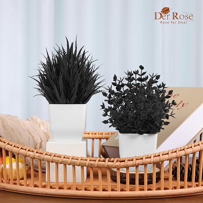 Der Rose 2 Pack Small Black Fake Plants Mini Artificial Potted Plants - Image 2