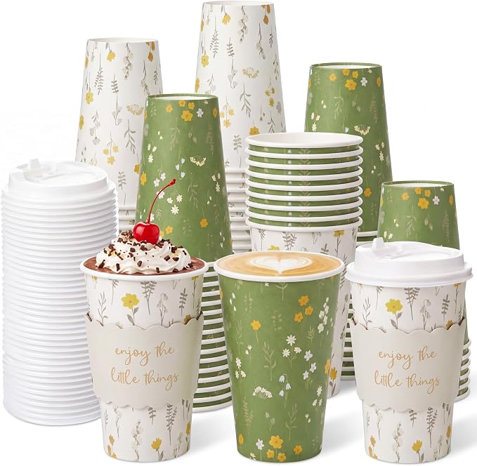 24 Set 16oz Floral Disposable Coffee Cups by Sunnychicc