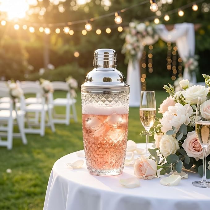 Diamond Cut Glass Cocktail Shaker 15oz | Leakproof, Stainless Lid, Upgrated - Image 5