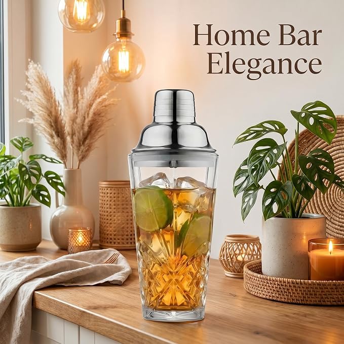 15oz Cut Crystal Cocktail Shaker, #304 Stainless Steel, Dishwasher Safe - Image 6