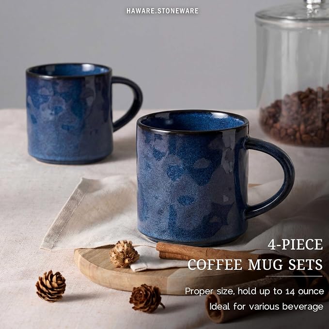 HaWare 14OZ Coffee Mugs Set of 4, Stoneware Coffee Cups - Image 3