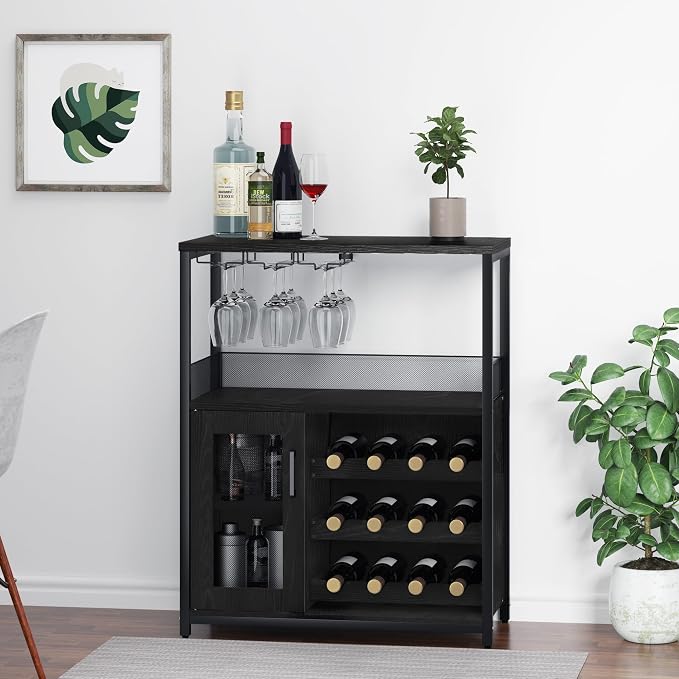 Wine Bar Cabinet, 3-Tier Removable wine rack cabinet glass holder, Mesh door - Image 8