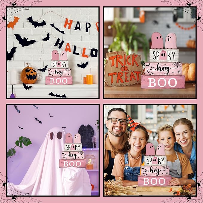 Lineshading 4 Pcs Pink Halloween Decor Ghost Table Decorations Halloween Tiered - Image 4