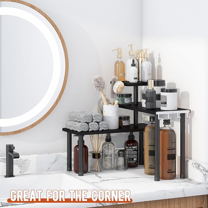 GHWIE Corner Shelf Organizer, 3 Tier Bamboo Kitchen Countertop Rack - Image 6