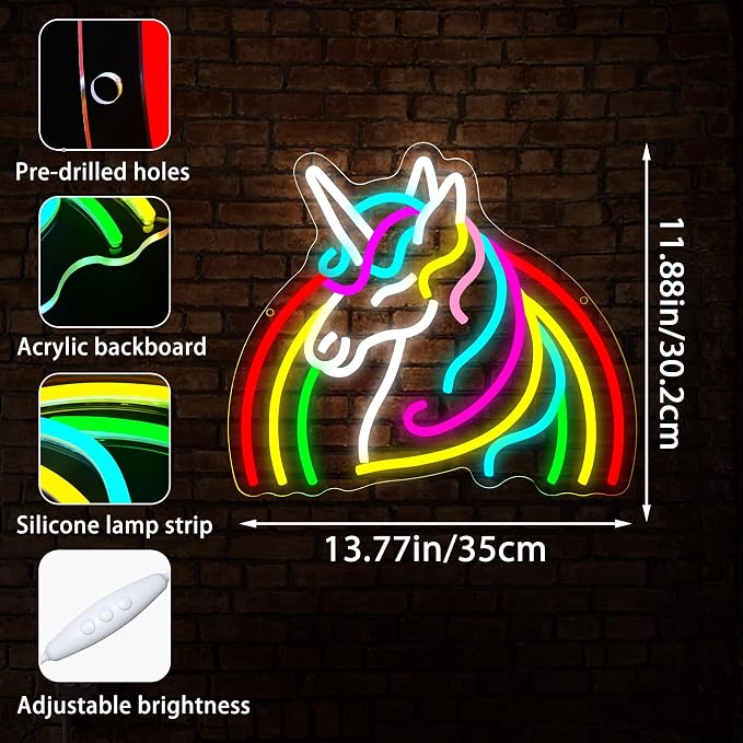 Unicorn Neon Sign for Wall Decor Dimmable Rainbow Unicorn LED Neon Light for - Image 3