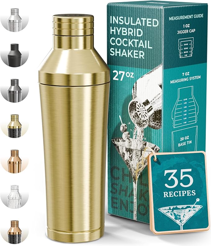 BARE BARREL Insulated Cocktail Shaker Set | Double Wall Stainless Steel | by BareBarrel