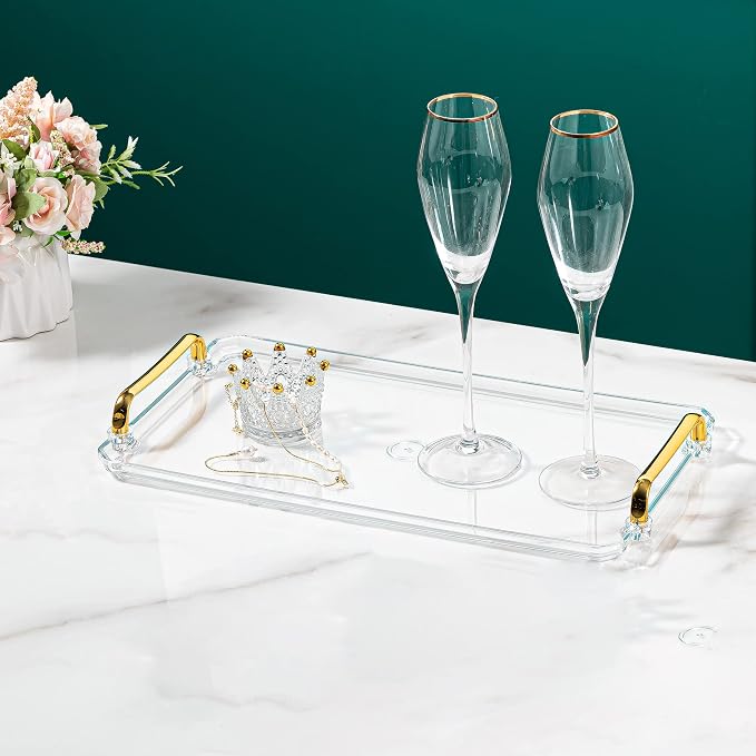 Acrylic Serving Tray with Handles Ottoman Countertop Decorative Tray Serving - Image 6