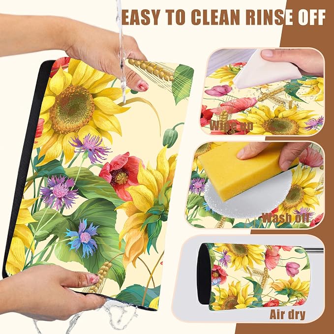 Yellow Sunflower Cornflower Coffee Mat Absorbent Dish Drying Mat - Image 5