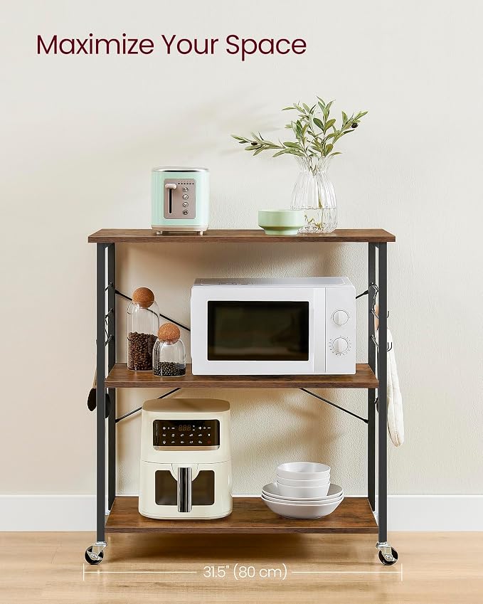 VASAGLE Kitchen Shelf on Wheels, 31.5 Inches Serving Cart - Image 3