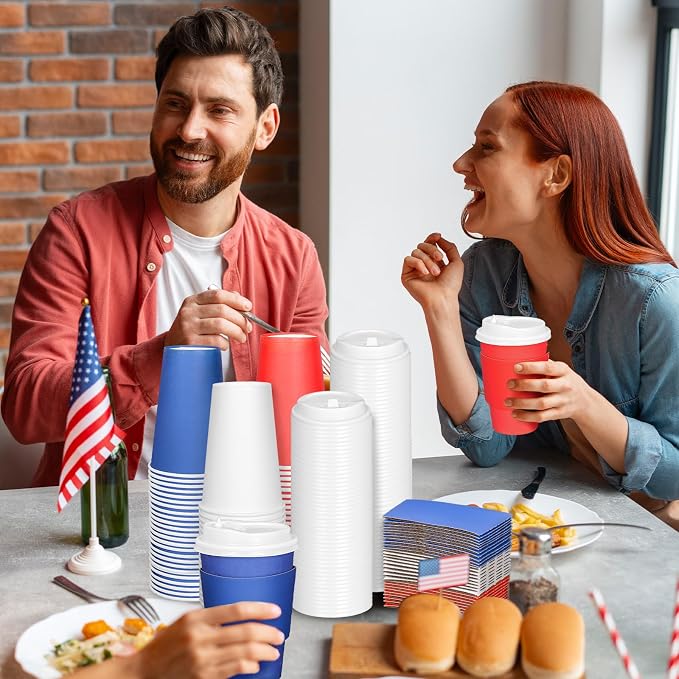 Whaline 60 Pcs Patriotic Disposable Coffee Cups - Image 6