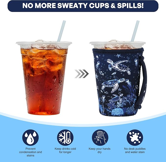 3 Reusable Iced Coffee Sleeves for Iced Coffee Cups or Drinks Reusable Neoprene - Image 5