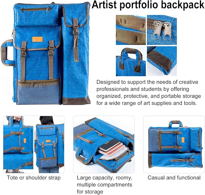 TRANSON Art Portfolio Case Artist Backpack Canvas Bag Large 26” x 19.5” - Image 2