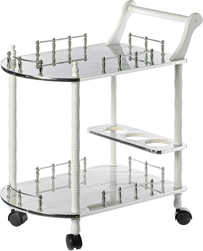 Serving Bar Cart Tea Trolley, 2 Tier Shelves on Rolling Wheels, Mobile Liquor - Image 3