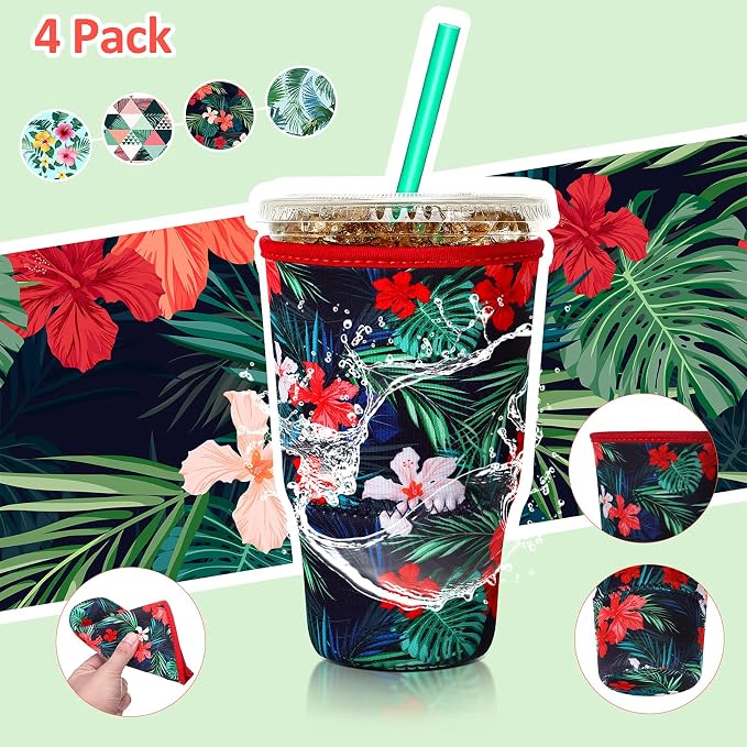 Patelai 4 Pieces Reusable Iced Coffee Sleeve Cup Insulator - Image 4