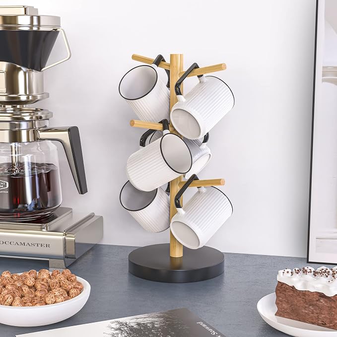 Wisuce Bamboo Mug Holder Tree, Thicker Base Coffee Cup Holder Stand - Image 3