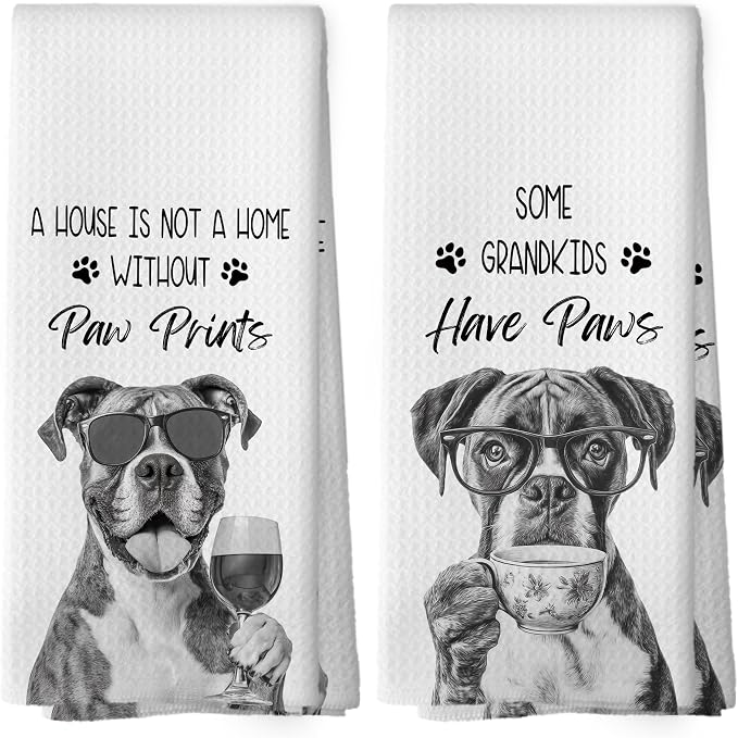 Funny Boxer Kitchen Towels Set of 2, Dog Kitchen Accessories, Coffee Station by Mcehtle