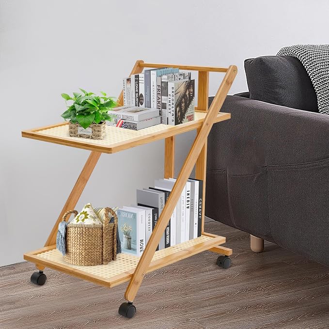 2-Tier Foldable Rolling Coffee Bar Cart Home Utility Cart Storage Organizer - Image 5