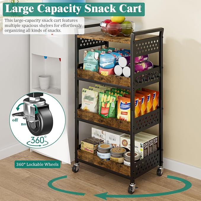 Giwil 4-Tier Rolling Storage Cart, Small Coffee Bar Crafts Makeup Cart - Image 2