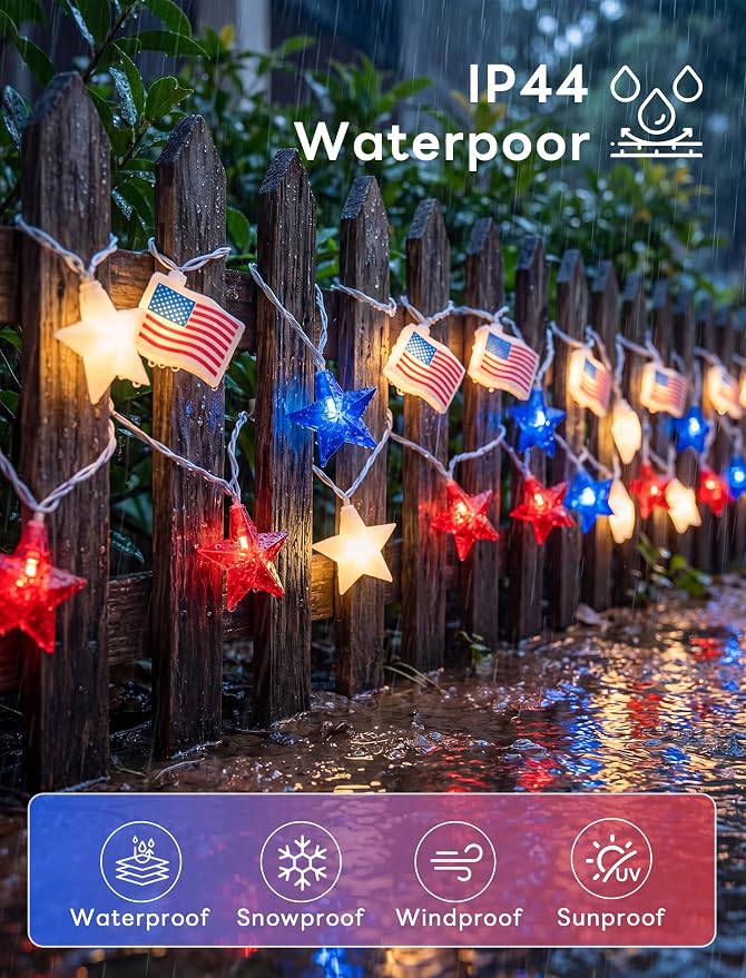 35 LED Red White Blue String Lights, 13.6FT 4th of July Decoration Lights - Image 3
