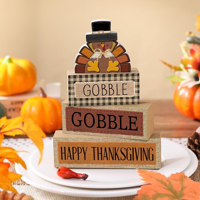 Lineshading 4 Pcs Fall Table Decorations Wooden Turkey Decor Thanksgiving - Image 6