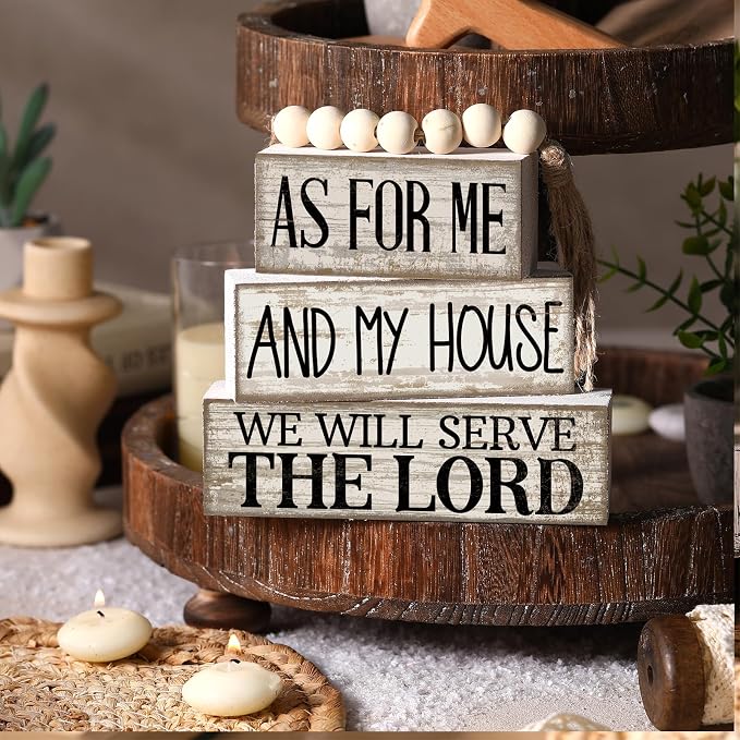 Yuntau 4 Pcs Farmhouse Christian Decor Farmhouse Bible Verse Tiered Tray Decor - Image 2