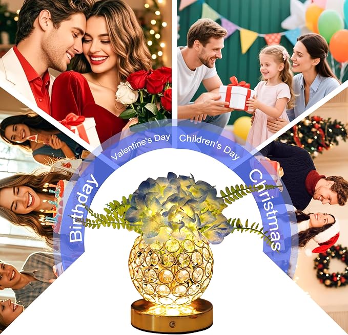 Blue Artificial Hydrangea Flower Lamp, 3 Color Dimmable Touch Control Night - Image 7
