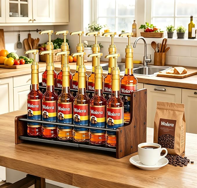 2-Tier Expandable Coffee Syrup Organizer – Countertop Rack Holds 8 to 12 Syrup - Image 7