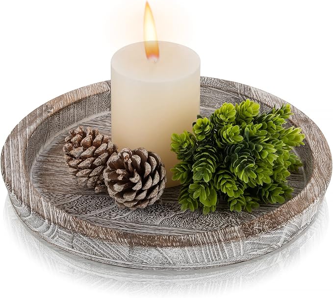 Hanobe Decorative Tray for Coffee Table: Round Candle Plate Holder Centerpieces by Hanobe