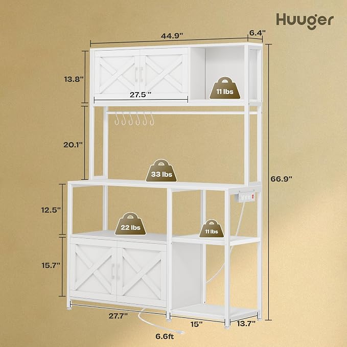 Huuger Large Bakers Rack with Power Outlet, Kitchen Microwave Stand with - Image 3