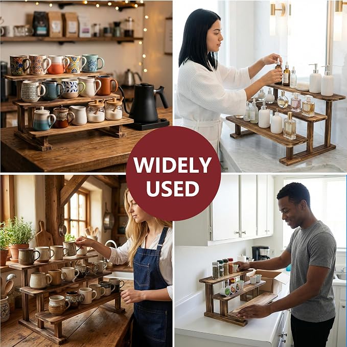 2 Pack 3 Tier Coffee Mug Display Shelf, Wooden Coffee Mug Holder Organizer - Image 6