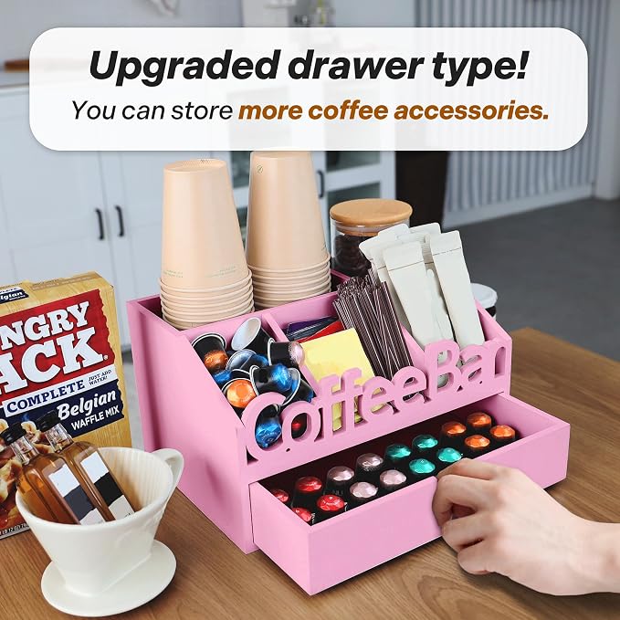 Coffee Bar Organizer Countertop, Wood Coffee Station - Image 2
