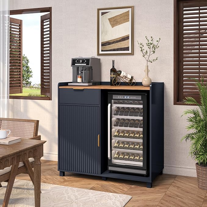 Coffee Bar Cabinet with Fridge Space&Fluted Door, Mini Fridge Cabinet with Wine - Image 5