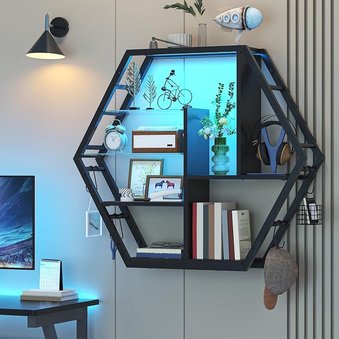 kepptory 39" Wide LED Gaming Floating Shelves, 5 Tier Wall Mounted Shelves - Image 3
