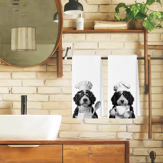 Funny Bernedoodle Kitchen Towels Set of 2, Dog Kitchen Accessories, Dog Chef - Image 4