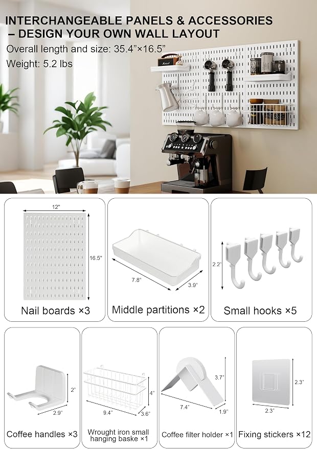 Coffee Pegboard Wall Storage Set – Wall-Mounted Coffee Mug Holder - Image 2