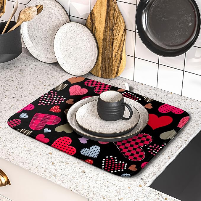 Happy Valentine's Day Black Dish Drying Mat - Image 5