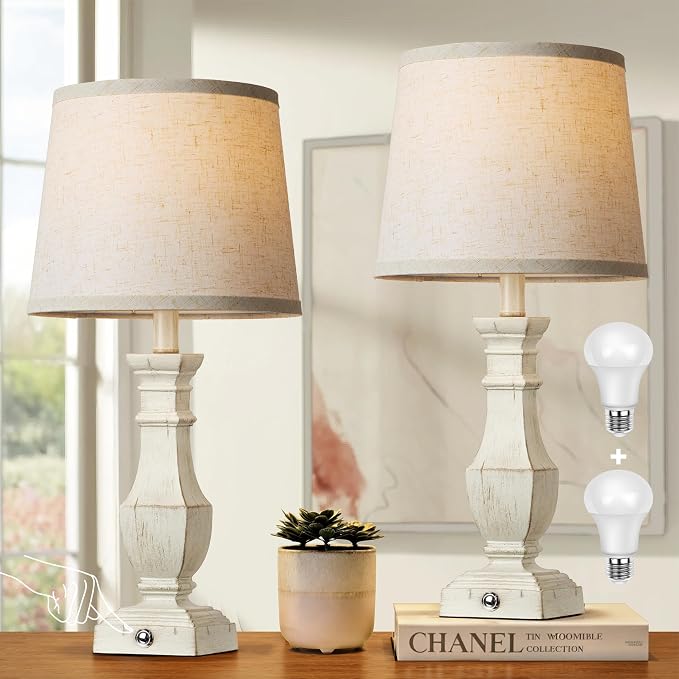 ROTTOGOON Dimmable Table Lamps Set of 2, Rustic Farmhouse Table Lamps - Image 6