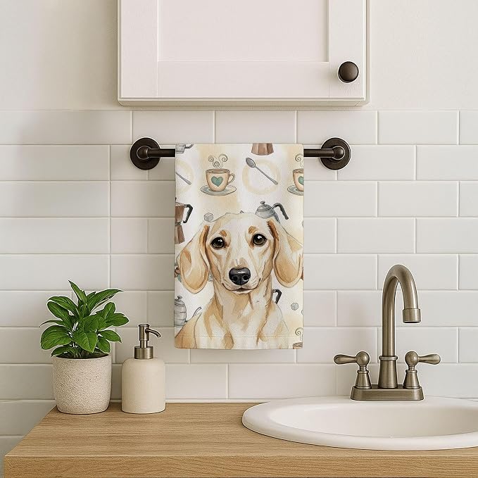 Caroline's Treasures Cream Dachshund Coffee Bar Kitchen Towel Velour Plush - Image 7