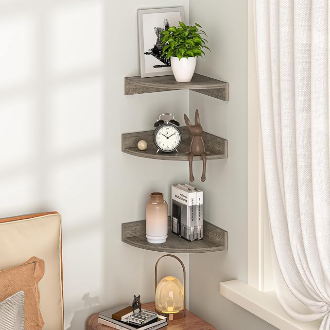 Fun Memories Corner Shelf Wall Mount, Wood Floating Corner Shelves, Corner Wall - Image 2