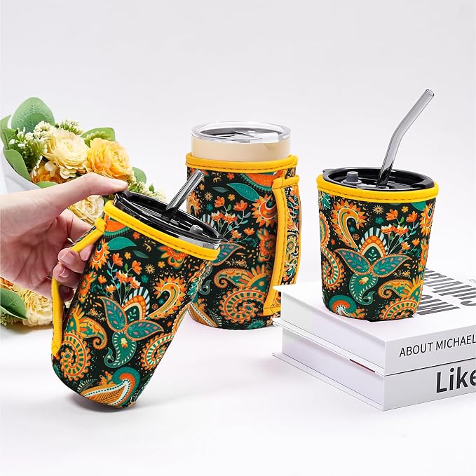 3Pk Reusable Coffee Sleeves, Floral Print Fits 16-32oz | iced coffee sleeve - Image 4