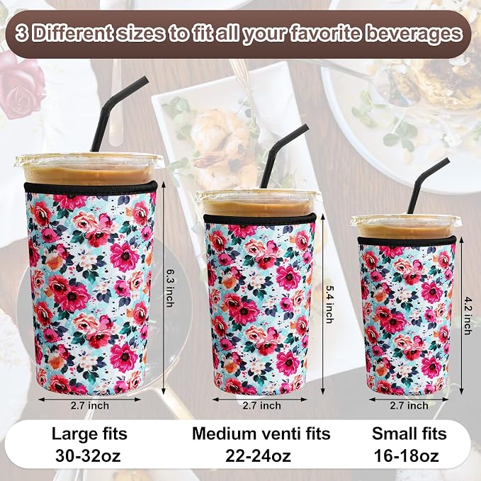 Irenare 36 Pack Reusable Assorted Sizes Iced Coffee Sleeves Neoprene Insulator - Image 2