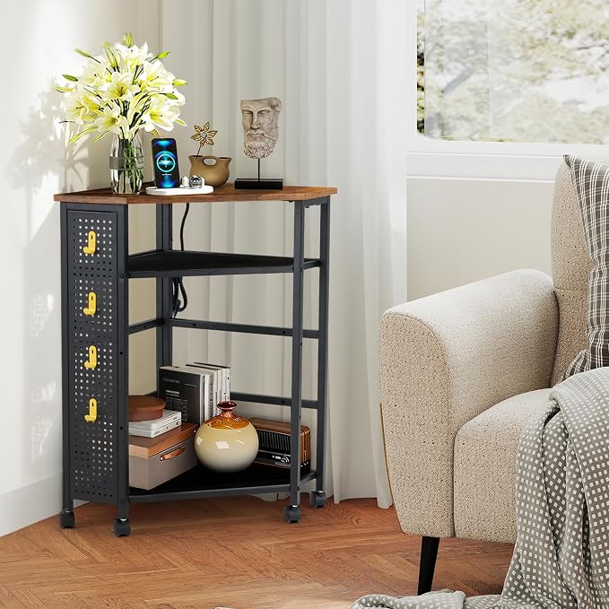 HOMREST Corner Table with Charging Station, 3-Tier Corner Shelf Stand with - Image 5