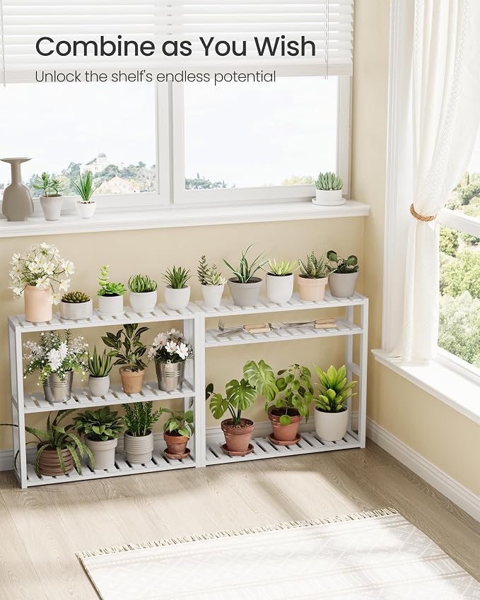 SONGMICS Bamboo Bathroom Shelf, 3-Tier Adjustable Plants Rack, Wall-Mounted or - Image 4