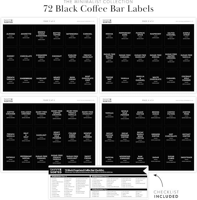 Black Coffee Bar Essentials Labels, 72 Preprinted Coffee Syrup Station - Image 4