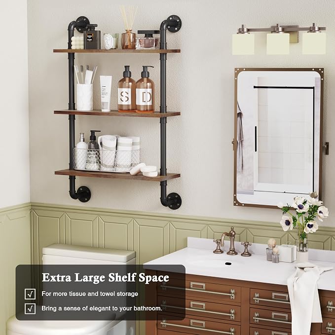Merapi 24" Industrial Floating Shelves, Pipe Shelves - Image 5
